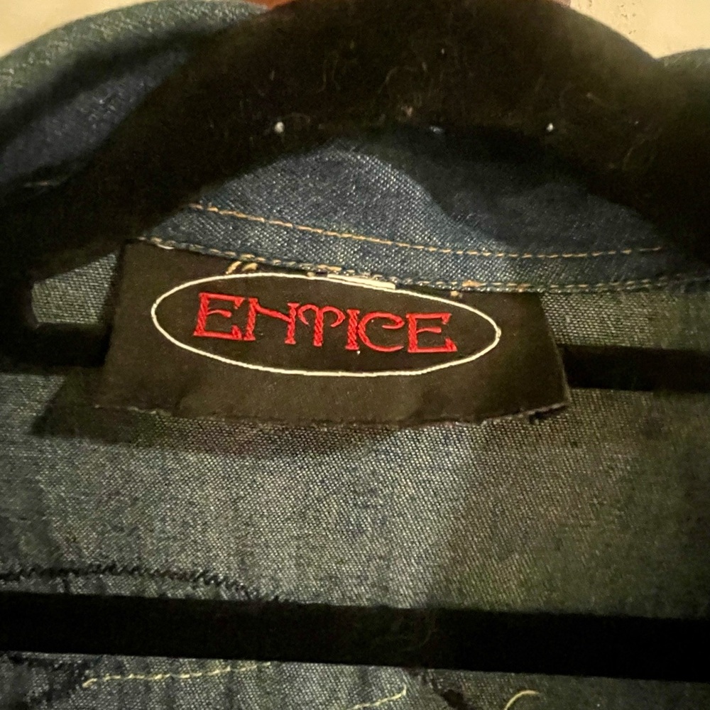 Embroidered Dark Blue Jean Jacket with Floral Accents - Picture 2 of 4
